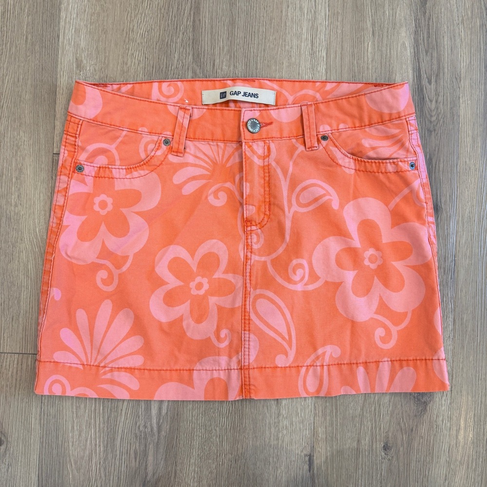 Vintage Y2K Gap Jeans Floral Mini Skirt Cotton Denim Hippie Boho Size 10 EUC